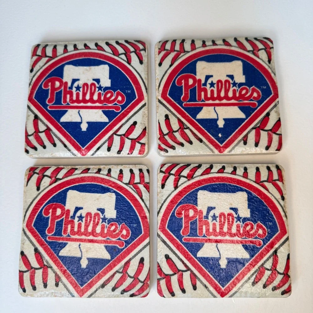 Philadelphia Phillies Stone Coasters Set of 4 Liberty Bell MLB Baseball Decor